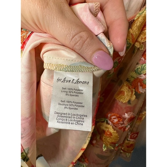 For Love & Lemons Floral Mini Dress Large Golden Yellow Plunge Short Sleeve Nwt - Picture 15 of 15